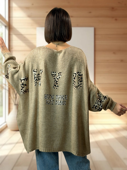 NEW YORK - PULL OVERSIZE BEIGE JUSQU'A LA TAILLE 56