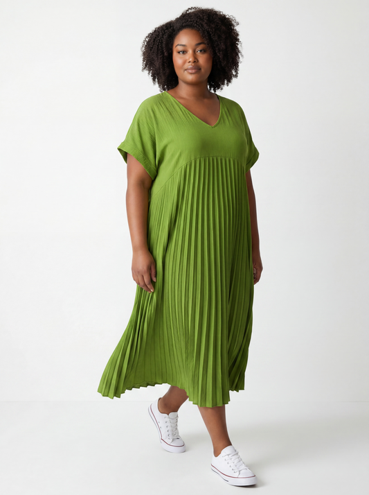 MELODIE - ROBE VERTE PLISSEE JUSQU'A LA TAILLE 56