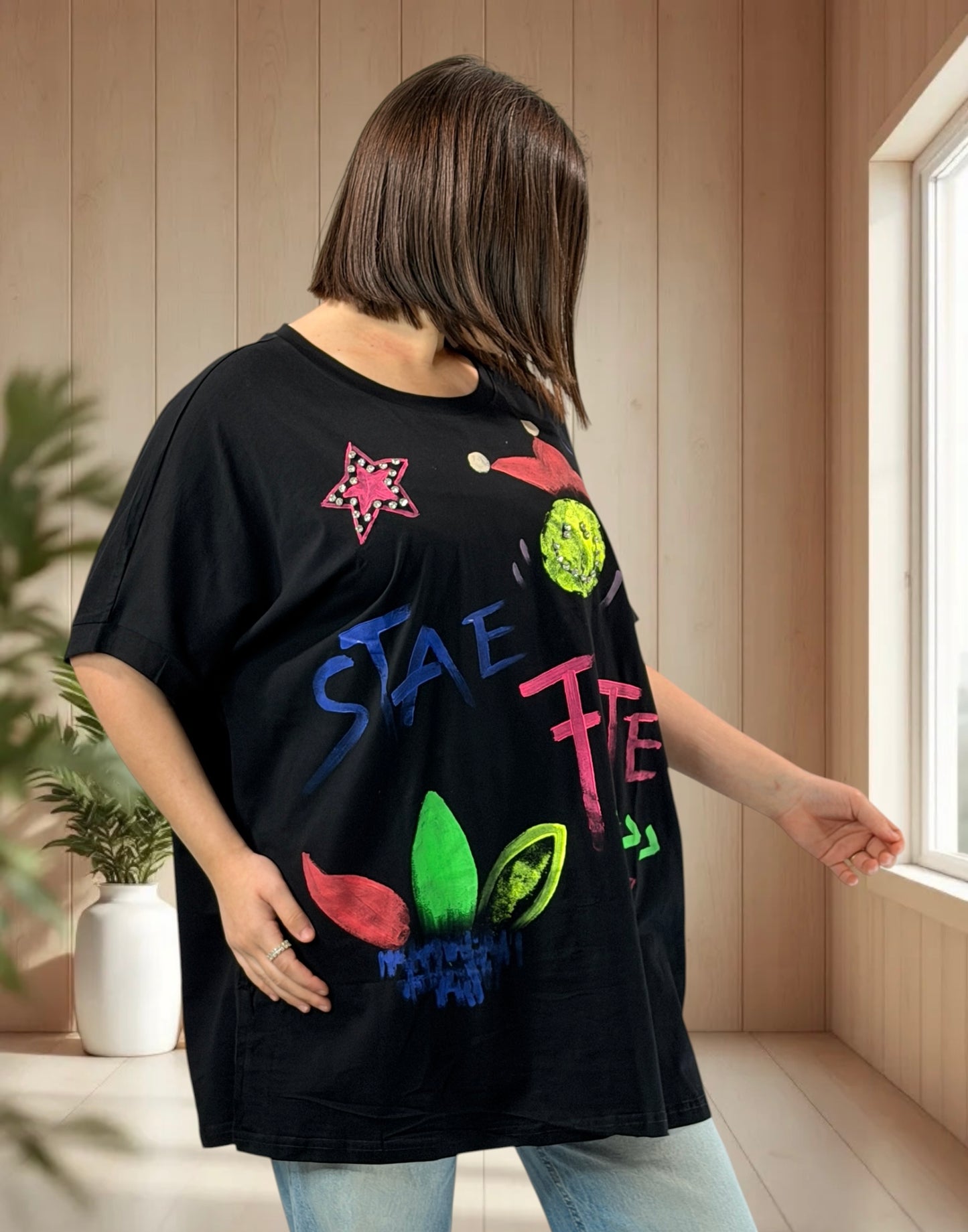 MADOX - T-SHIRT OVERSIZE A MOTIF TAILLE JUSQU'A LA TAILLE 46/48 A 56