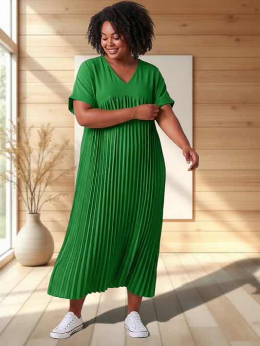 MELODIE - ROBE VERTE PLISSEE JUSQU'A LA TAILLE 56