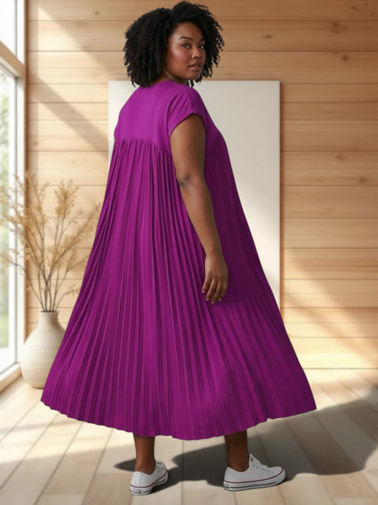 MELODIE - ROBE CYCLAMEN PLISSEE JUSQU'A LA TAILLE 56