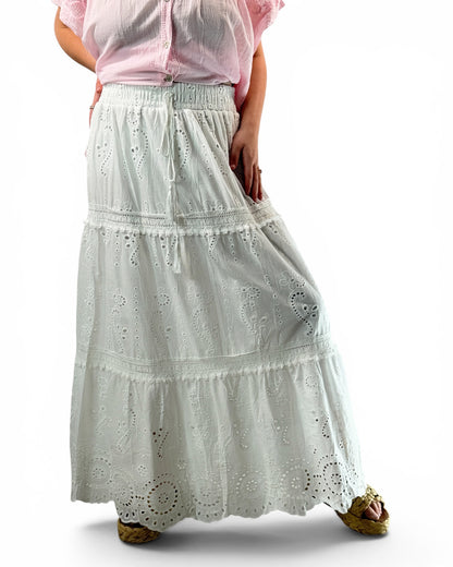 LUCIE - JUPON BOHEME EN BRODERIE ANGLAISE BLANC JUSQU'A LA TAILLE 48/50