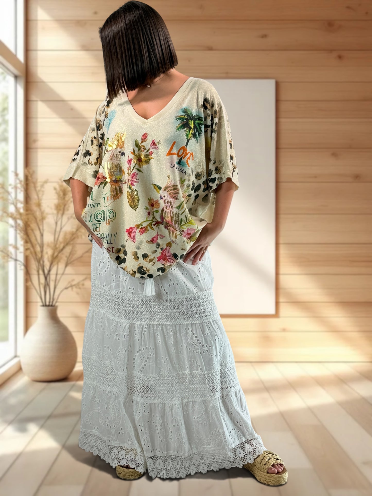 SUZY - JUPON BOHEME EN BRODERIE ANGLAISE BLANC JUSQU'A LA TAILLE 48/50