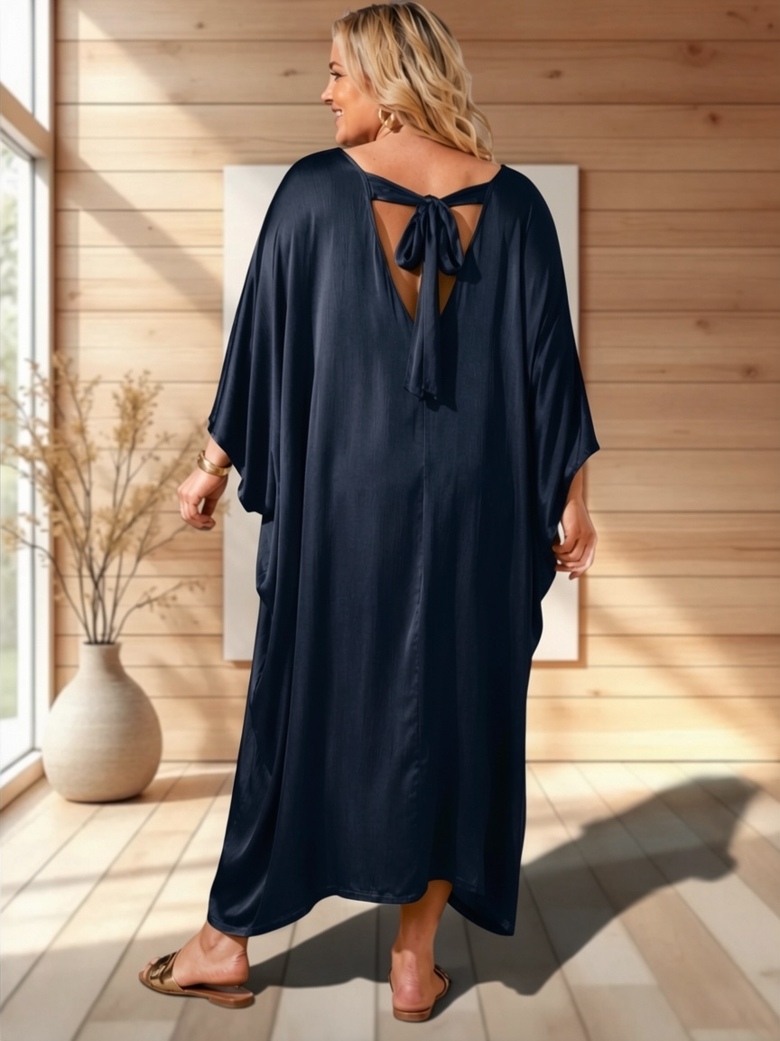 VERONE - ROBE FLUIDE MARINE JUSQU'A LA TAILLE 52/54
