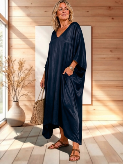 VERONE - ROBE FLUIDE MARINE JUSQU'A LA TAILLE 52/54