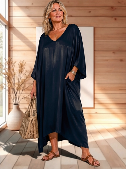 VERONE - ROBE FLUIDE MARINE JUSQU'A LA TAILLE 52/54