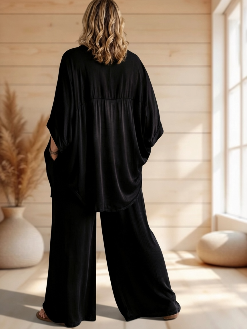 MILAN  - ENSEMBLE TUNIQUE ET PANTALON NOIR JUSQU'A LA TAILLE 52/54