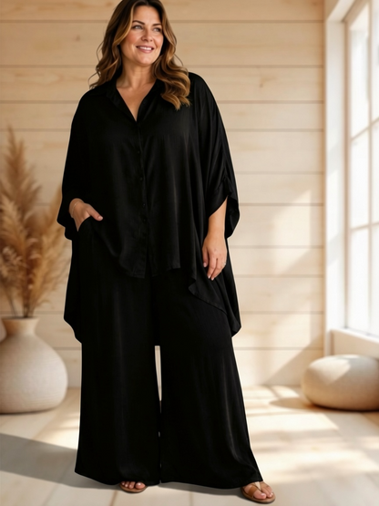 MILAN  - ENSEMBLE TUNIQUE ET PANTALON NOIR JUSQU'A LA TAILLE 52/54
