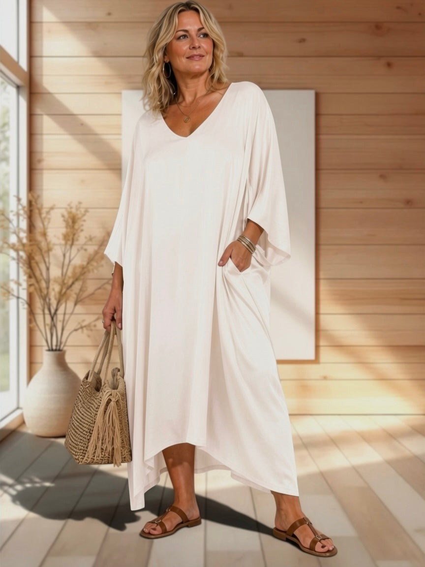 VERONE - ROBE FLUIDE BEIGE JUSQU'A LA TAILLE 52/54