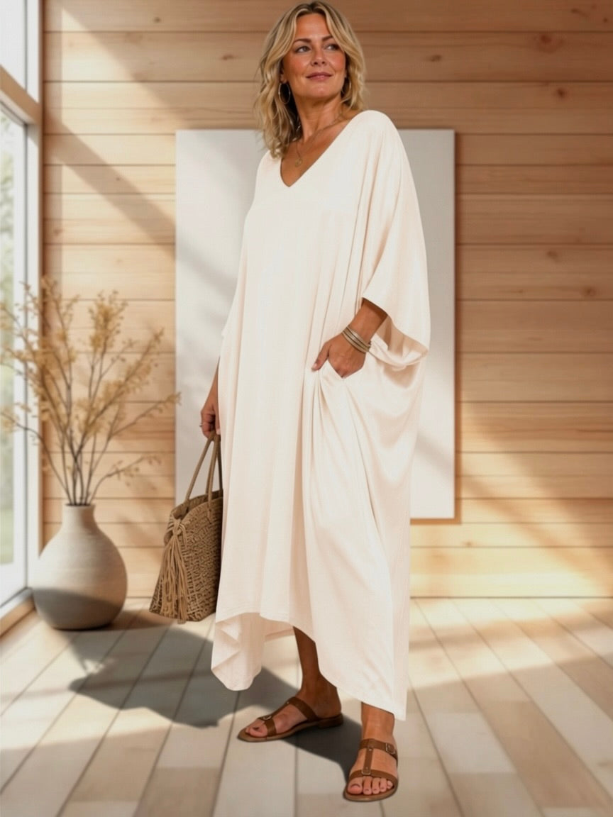 VERONE - ROBE FLUIDE BEIGE JUSQU'A LA TAILLE 52/54